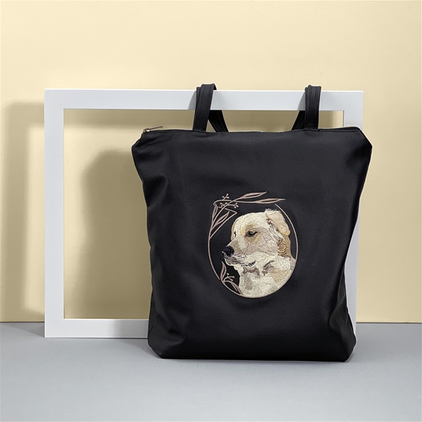 Dog Portrait Leather Tote Bag